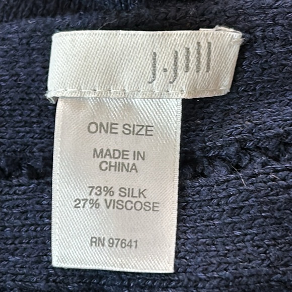 J Jill Ribbed V-Neck Silk-Blend Poncho/ Shrug / Wrap Navy Blue OS - Picture 2 of 7